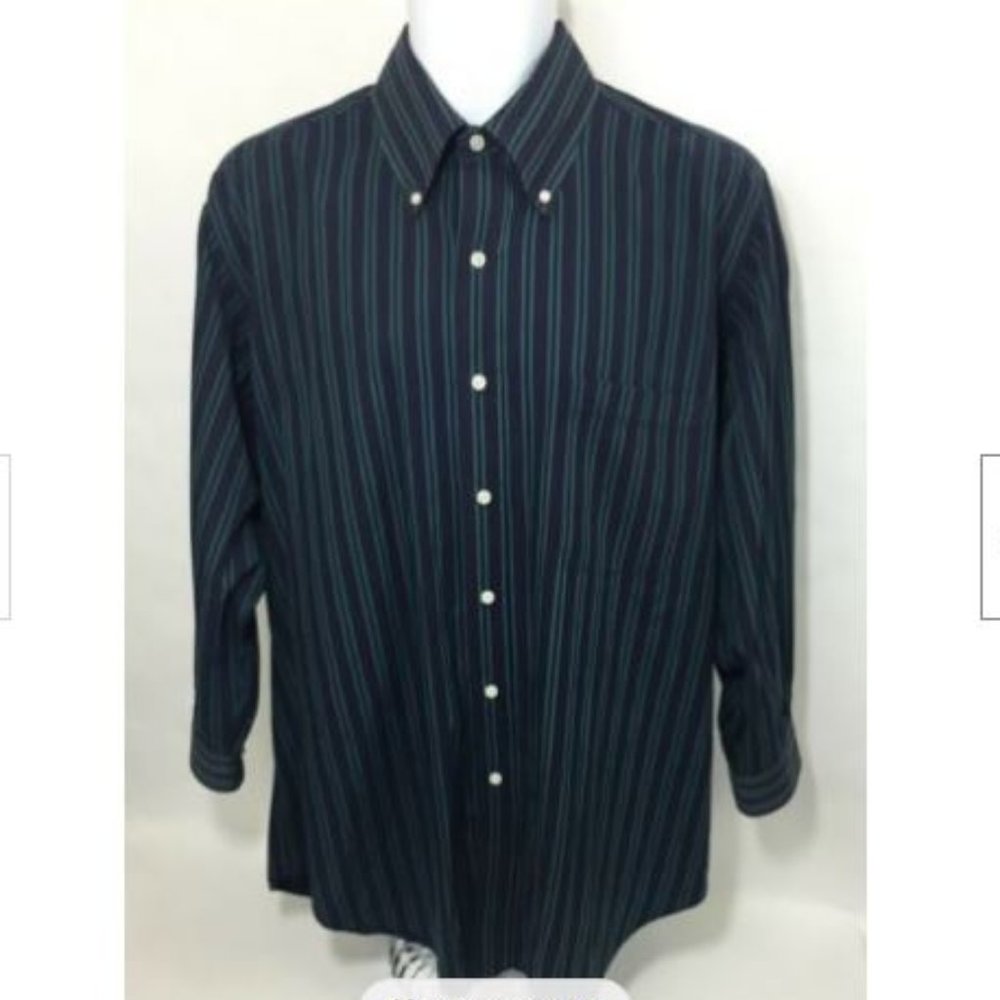 Men's Brooks Brothers Navy blue Stripes Long Sleeve Button front  Dress Shirt